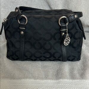 Coach Black Signature Jacquard Shoulder Bag with Silver Charm